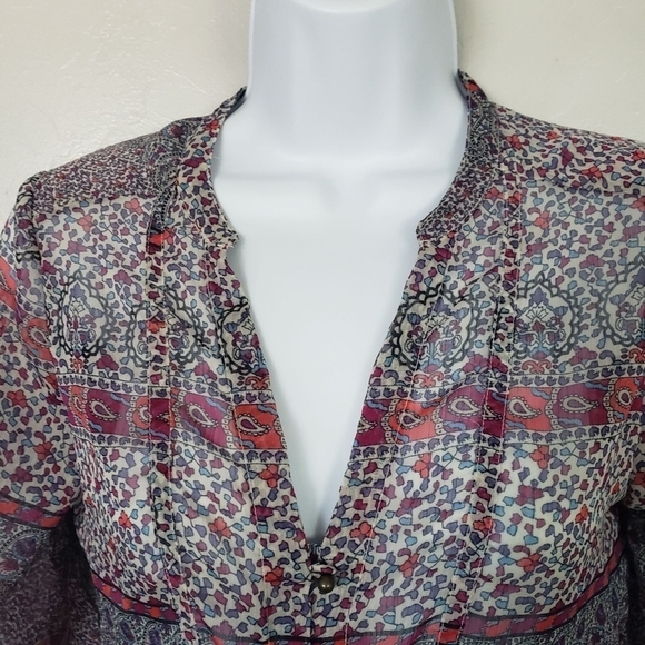 Converse XS Chiffon Semi-sheer Long Sleeve Shirt Button Up Paisley Pattern Top - Picture 6 of 8